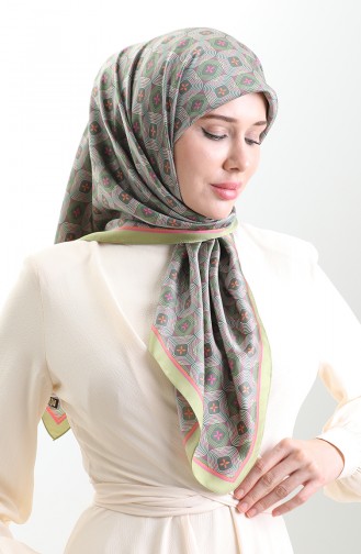 Karaca Geometric Patterned Rayon Scarf 82021-08 Green Pink 82021-08