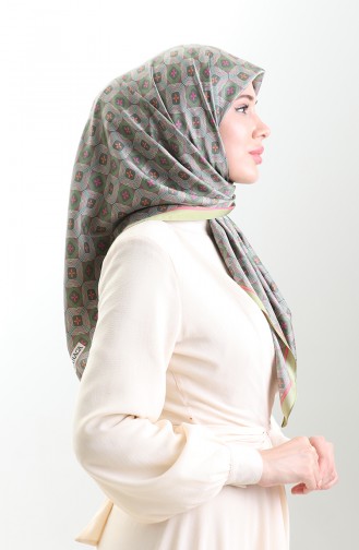 Karaca Geometric Patterned Rayon Scarf 82021-08 Green Pink 82021-08