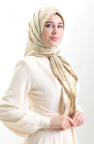 Karaca Geometric Patterned Rayon Scarf 82021-09 Mink Yellow 82021-09