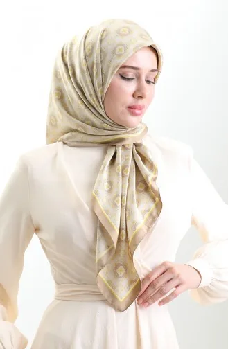 Karaca Geometric Patterned Rayon Scarf 82021-09 Mink Yellow 82021-09