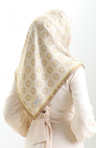Karaca Geometric Patterned Rayon Scarf 82021-09 Mink Yellow 82021-09