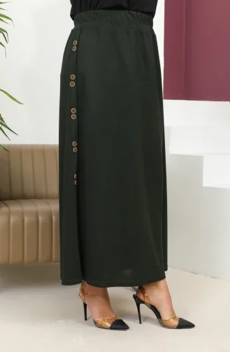 Büyük Beden Düğme Detaylı Lastikli Etek 4200-02 Haki