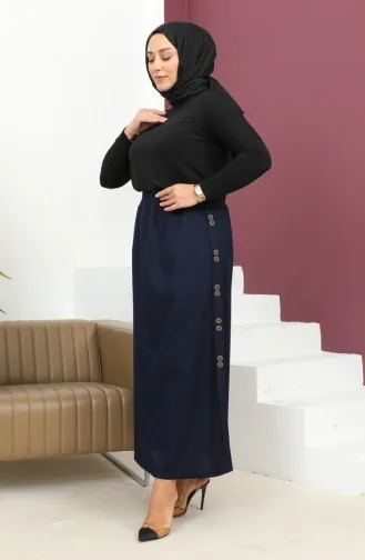 Plus Size Rock Mit Knopfdetails Und Gummizug 4200-04 Marineblau 4200-04
