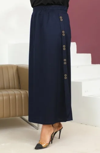 Plus Size Rock Mit Knopfdetails Und Gummizug 4200-04 Marineblau 4200-04