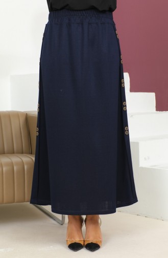Büyük Beden Düğme Detaylı Lastikli Etek 4200-04 Lacivert