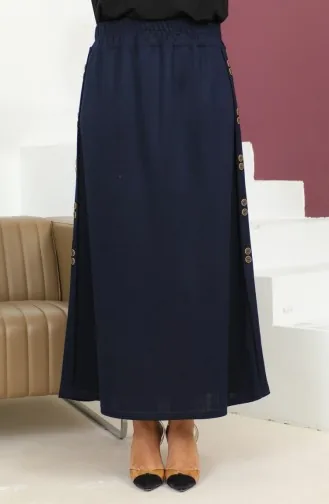 Plus Size Rock Mit Knopfdetails Und Gummizug 4200-04 Marineblau 4200-04