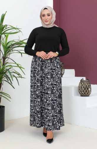 Plus Size Pieced Viscose Skirt 4360E-01 Navy Blue 4360E-01