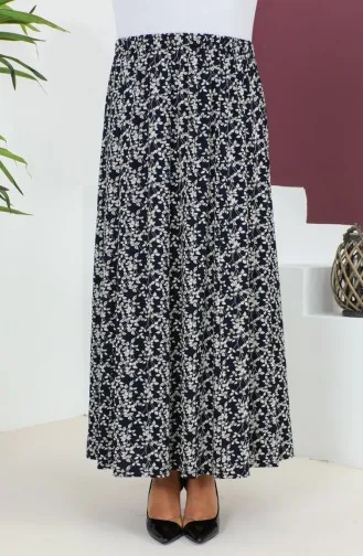 Plus Size Pieced Viscose Rok 4360F-01 Marineblauw 4360F-01