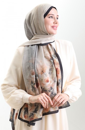 Karaca Natural Fiber Shawl 82009-03 Black Khaki 82009-03