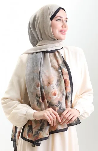 Karaca Natural Fiber Shawl 82009-03 Black Khaki 82009-03