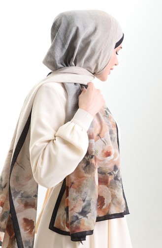 Karaca Natural Fiber Shawl 82009-03 Black Khaki 82009-03