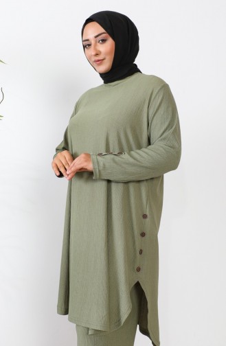 Plus Size Stoned Tuniek Broek Tweedelig Pak 2658-02 Khaki 2658-02