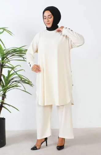 Zweiteiliger Anzug Mit Strasssteinen In Übergröße Modell 2658-04 Creme 2658-04