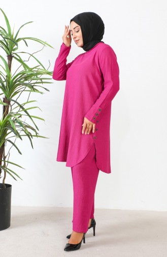 Plus Size Stoned Tuniek Broek Tweedelig Pak 2658-05 Fuchsia 2658-05