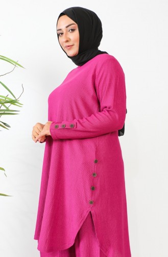 Plus Size Stoned Tuniek Broek Tweedelig Pak 2658-05 Fuchsia 2658-05