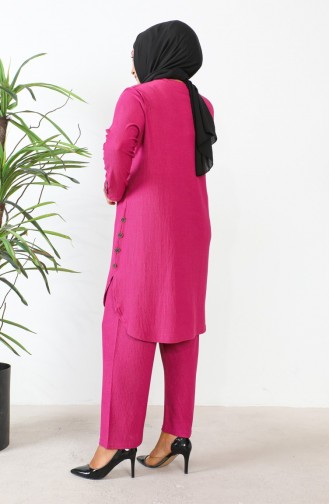 Plus Size Stoned Tuniek Broek Tweedelig Pak 2658-05 Fuchsia 2658-05