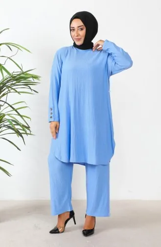 Plus Size Stoned Tuniek Broek Tweedelig Pak 2658-09 Blauw 2658-09