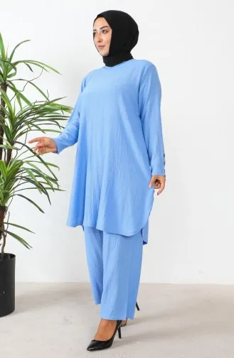 Plus Size Stoned Tuniek Broek Tweedelig Pak 2658-09 Blauw 2658-09