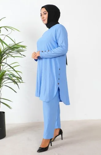 Plus Size Stoned Tuniek Broek Tweedelig Pak 2658-09 Blauw 2658-09