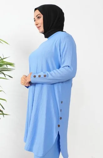 Plus Size Stoned Tuniek Broek Tweedelig Pak 2658-09 Blauw 2658-09