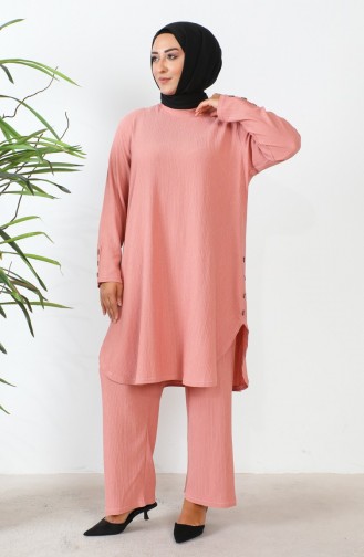 Plus Size Stoned Tuniek Broek Tweedelige Set 2658-11 Roze 2658-11