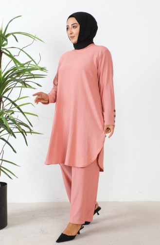 Plus Size Stoned Tuniek Broek Tweedelige Set 2658-11 Roze 2658-11