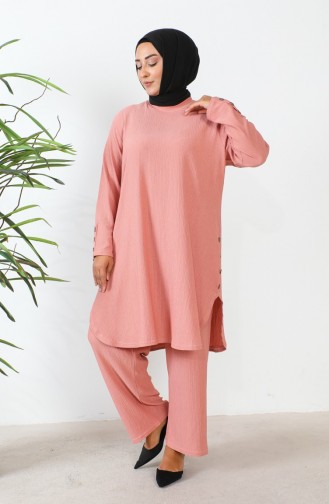 Plus Size Stoned Tuniek Broek Tweedelige Set 2658-11 Roze 2658-11