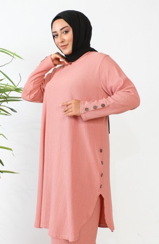 Plus Size Stoned Tuniek Broek Tweedelige Set 2658-11 Roze 2658-11