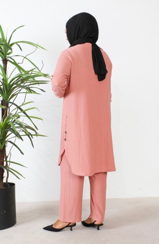 Plus Size Stoned Tuniek Broek Tweedelige Set 2658-11 Roze 2658-11