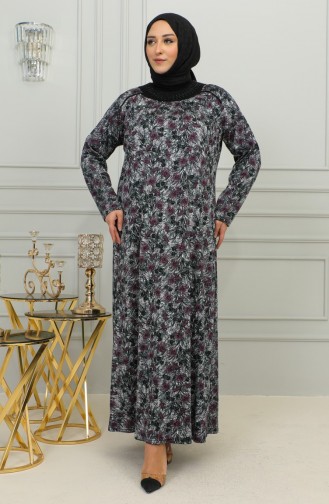 فستان فيسكوز منقوش بمقاسات كبيرة 4447-01 أرجواني 4447-01