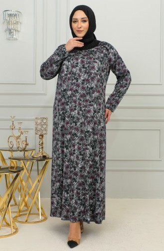 فستان فيسكوز منقوش بمقاسات كبيرة 4447-01 أرجواني 4447-01