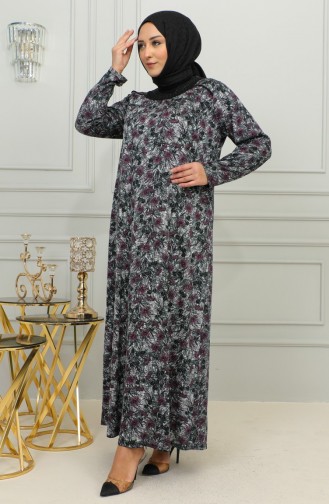 فستان فيسكوز منقوش بمقاسات كبيرة 4447-01 أرجواني 4447-01