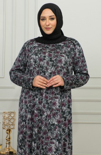 فستان فيسكوز منقوش بمقاسات كبيرة 4447-01 أرجواني 4447-01