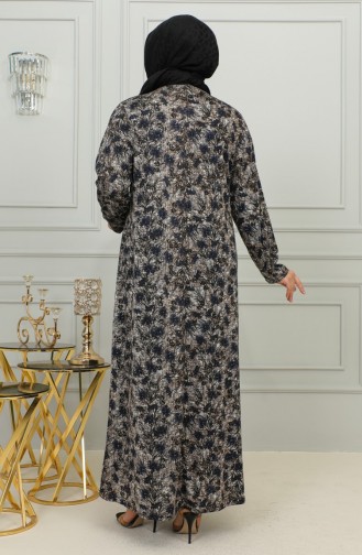 Büyük Beden Desenli Viskon Elbise 4447-04 Lacivert