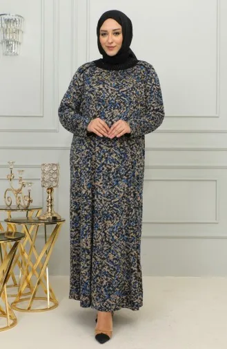Plus-size Viscose Jurk Met Patroon 4447A-01 Blauw 4447A-01