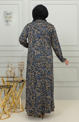 Büyük Beden Desenli Viskon Elbise 4447A-01 Mavi