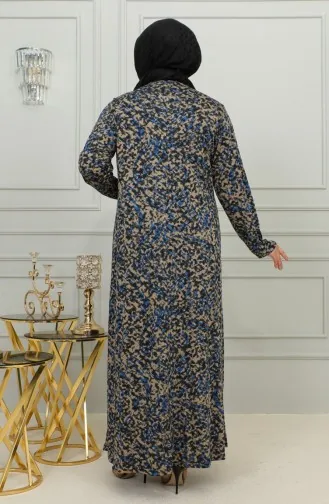 فستان فيسكوز منقوش مقاس كبير 4447A-01 أزرق 4447A-01