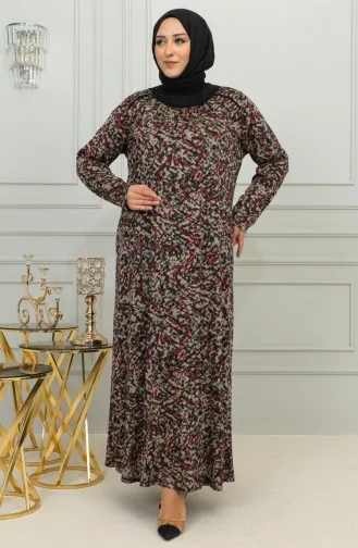 فستان فيسكوز منقوش مقاس كبير 4447A-02 أحمر 4447A-02