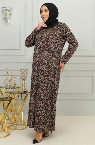 فستان فيسكوز منقوش مقاس كبير 4447A-02 أحمر 4447A-02