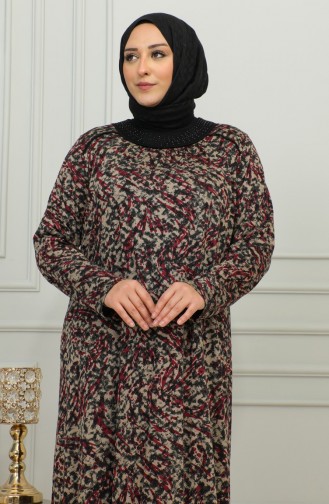 فستان فيسكوز منقوش مقاس كبير 4447A-02 أحمر 4447A-02