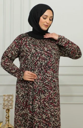 فستان فيسكوز منقوش مقاس كبير 4447A-02 أحمر 4447A-02