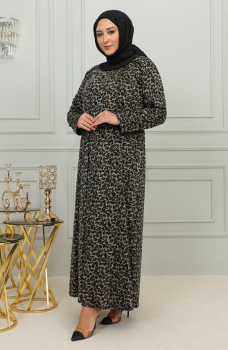 Gemustertes Viskosekleid In Übergröße 4447B-03 Braun 4447B-03