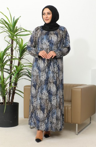 فستان فيسكوز منقوش مقاس كبير 4447C-03 أزرق 4447C-03