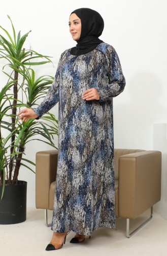 فستان فيسكوز منقوش مقاس كبير 4447C-03 أزرق 4447C-03