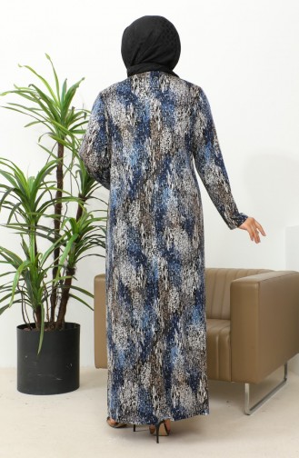 فستان فيسكوز منقوش مقاس كبير 4447C-03 أزرق 4447C-03