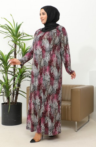 Gemustertes Viskosekleid In Übergröße 4447C-04 Bordeauxrot 4447C-04