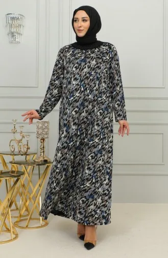 فستان فيسكوز منقوش مقاس كبير 4447D-01 أزرق 4447D-01