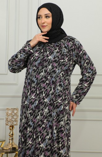 Plus-size Viscose Jurk Met Patroon 4447D-03 Pruim 4447D-03