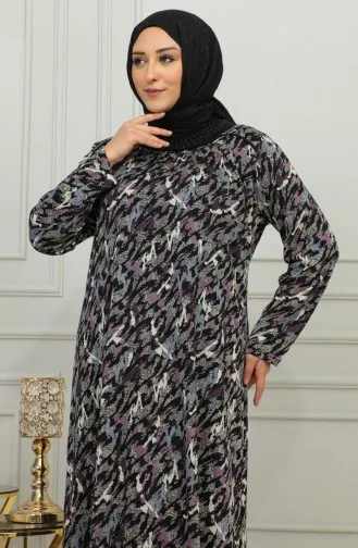 Plus-size Viscose Jurk Met Patroon 4447D-03 Pruim 4447D-03