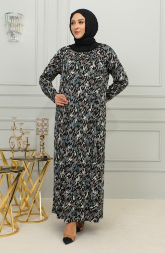 فستان فيسكوز منقوش مقاس كبير 4447D-04 أخضر 4447D-04